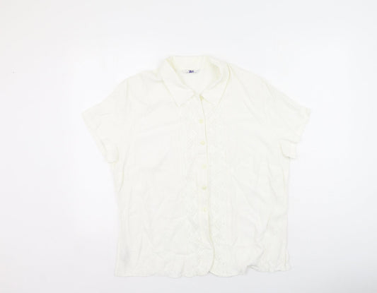 Marks and Spencer Womens Ivory  Polyester Basic Button-Up Size 20 V-Neck