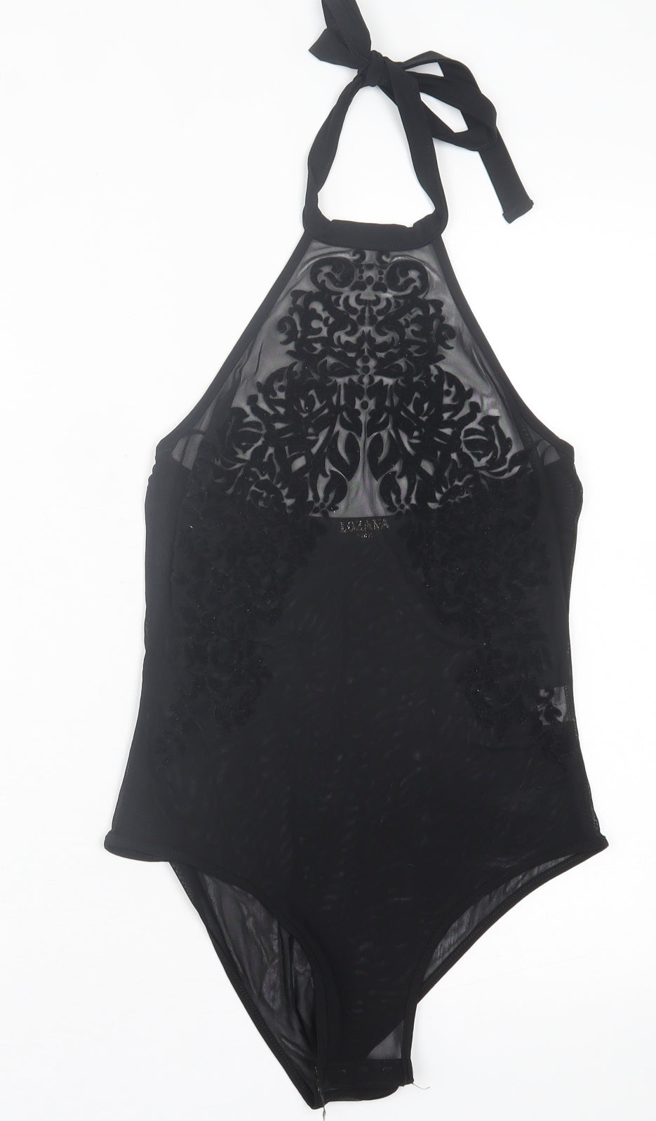 Lozana Womens Black Herringbone Polyester Bodysuit One-Piece Size 8  Button