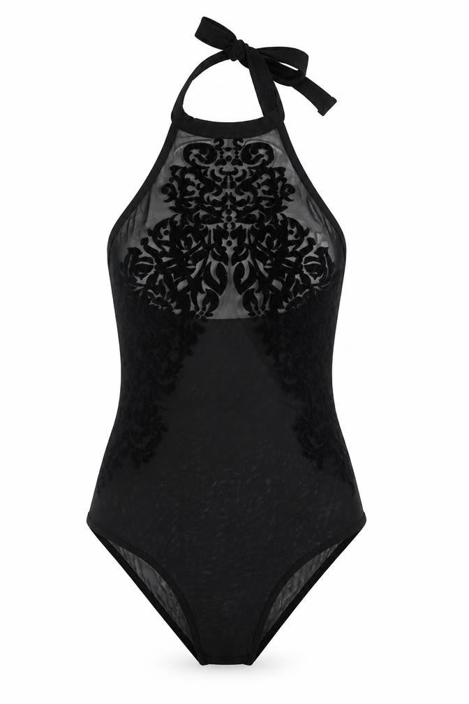 Lozana Womens Black Herringbone Polyester Bodysuit One-Piece Size 8  Button