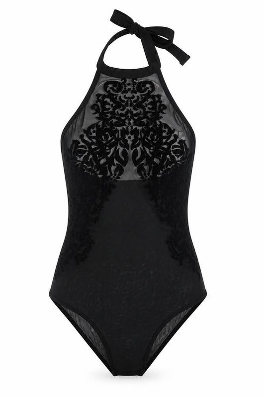 Lozana Womens Black Herringbone Polyester Bodysuit One-Piece Size 8  Button