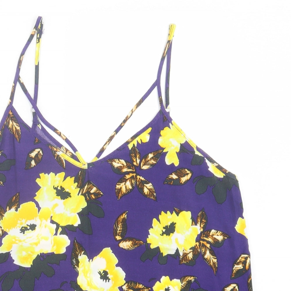 River Island Womens Purple Fair Isle Polyester Basic Tank Size 10 V-Neck