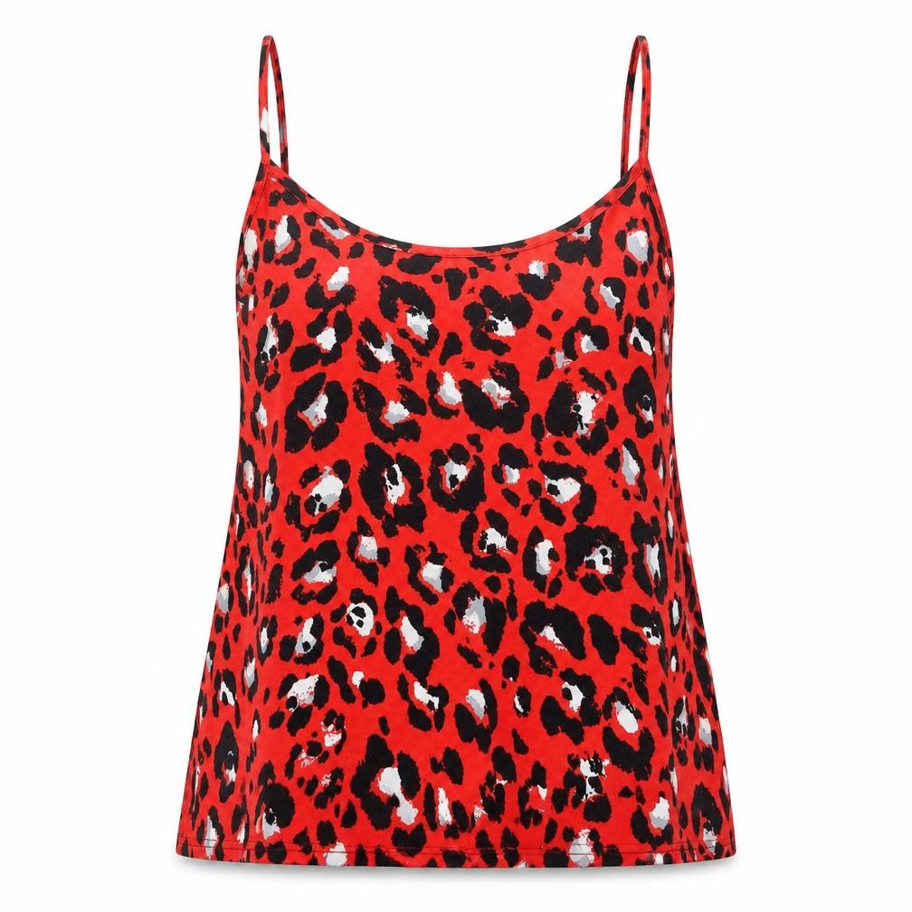 New Look Womens Red Animal Print Viscose Basic Tank Size 8 Scoop Neck