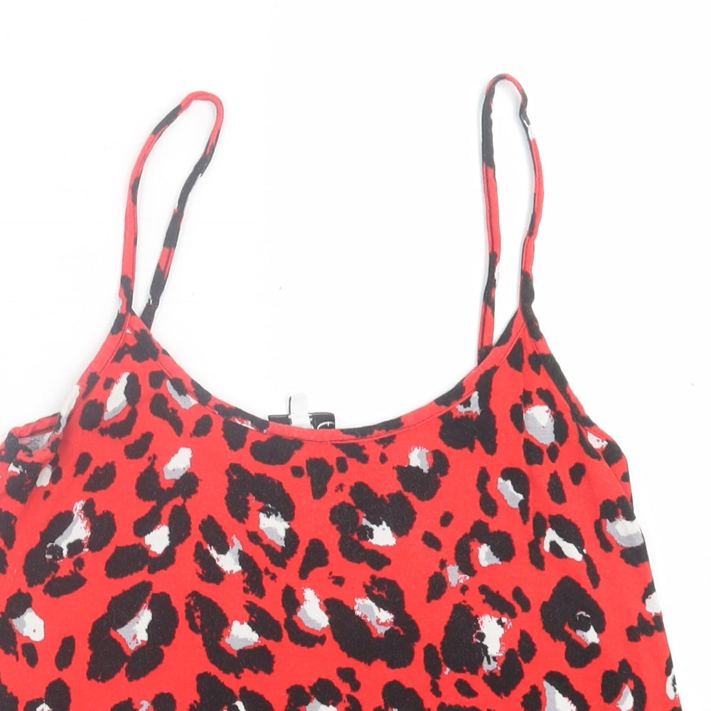 New Look Womens Red Animal Print Viscose Basic Tank Size 8 Scoop Neck
