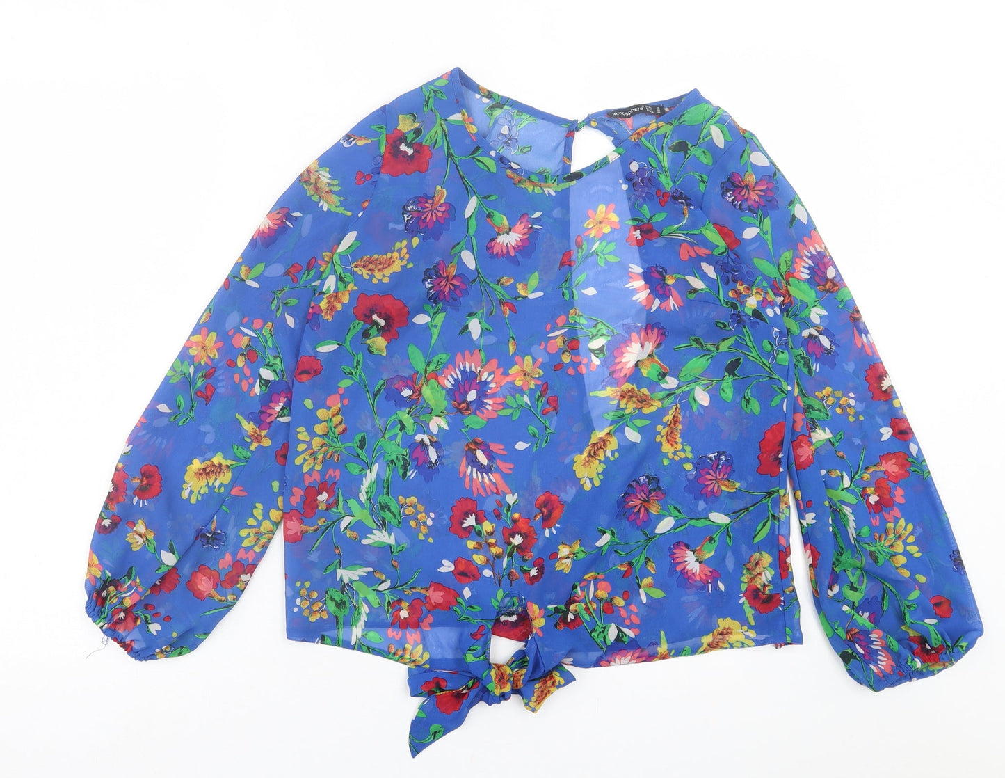 Atmosphere Womens Blue Floral Polyester Basic Blouse Size 10 Crew Neck