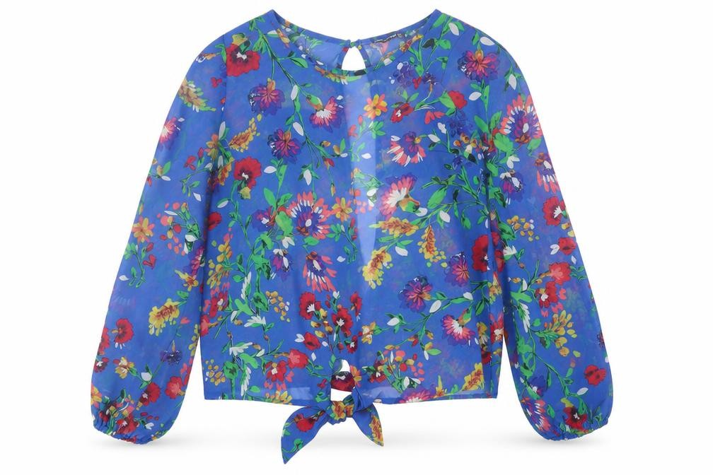 Atmosphere Womens Blue Floral Polyester Basic Blouse Size 10 Crew Neck