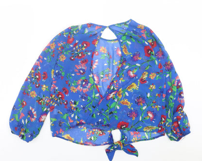 Atmosphere Womens Blue Floral Polyester Basic Blouse Size 10 Crew Neck