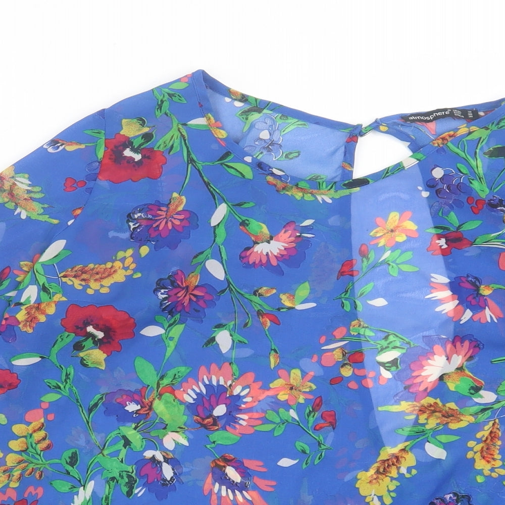 Atmosphere Womens Blue Floral Polyester Basic Blouse Size 10 Crew Neck
