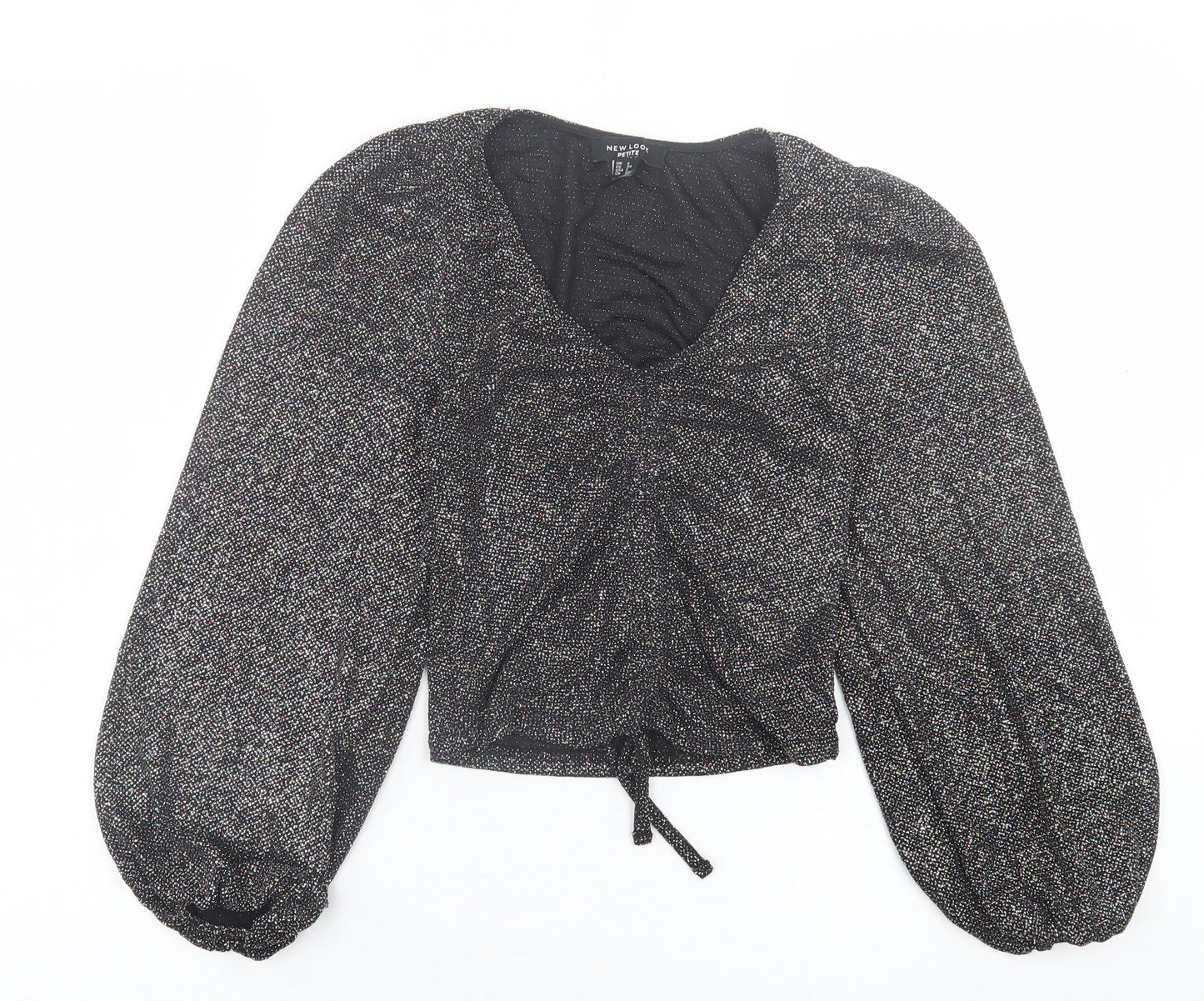 New Look Womens Silver  Nylon Cropped Blouse Size 6 V-Neck