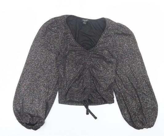 New Look Womens Silver  Nylon Cropped Blouse Size 6 V-Neck