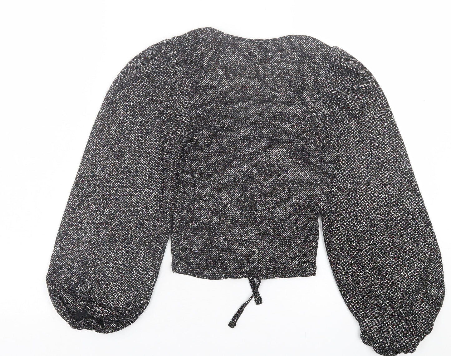New Look Womens Silver  Nylon Cropped Blouse Size 6 V-Neck