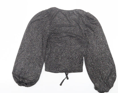 New Look Womens Silver  Nylon Cropped Blouse Size 6 V-Neck