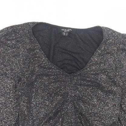 New Look Womens Silver  Nylon Cropped Blouse Size 6 V-Neck