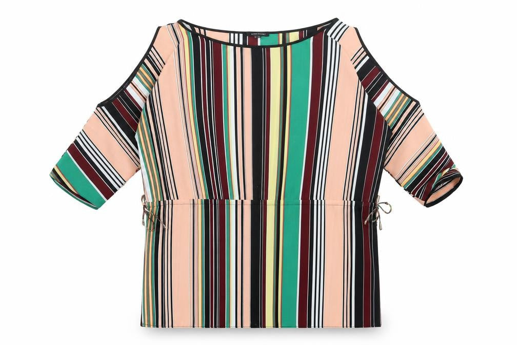 River Island Womens Multicoloured Striped Polyester Basic Blouse Size 8 Crew Neck - cold Shoulder
