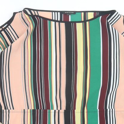 River Island Womens Multicoloured Striped Polyester Basic Blouse Size 8 Crew Neck - cold Shoulder