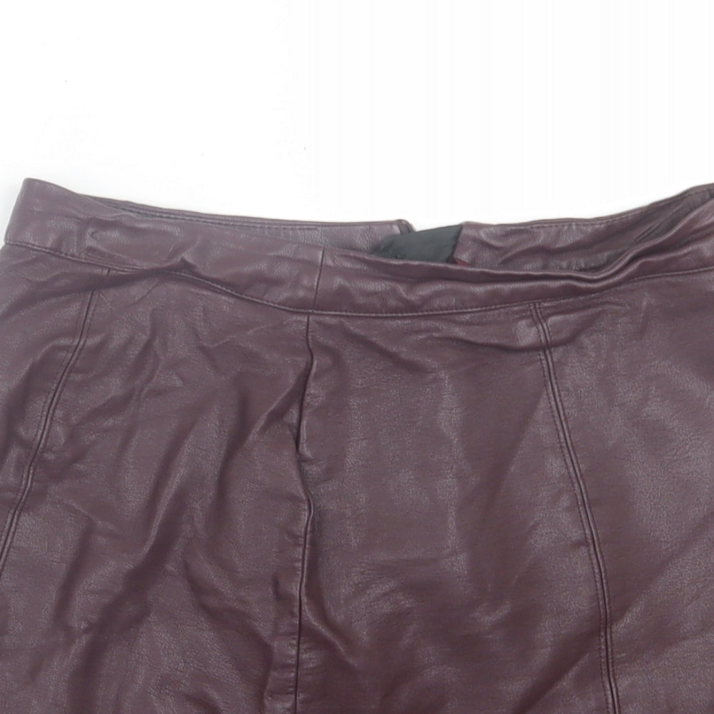 Preworn Womens Purple  Polyurethane A-Line Skirt Size 6   Zip