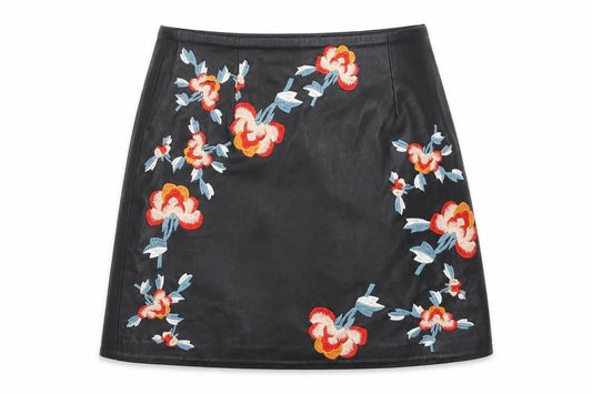 River Island Womens Black Floral Polyurethane A-Line Skirt Size 6   Zip
