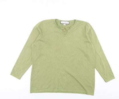 Paco Boutique  Womens Green V-Neck  Cotton Pullover Jumper Size 16