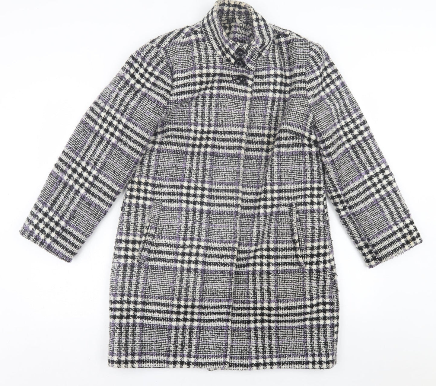 Classics Womens Purple Plaid  Overcoat Coat Size 12  Button