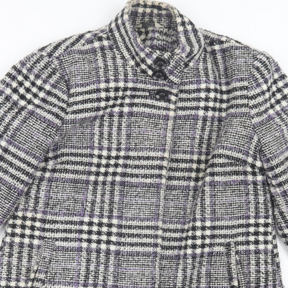 Classics Womens Purple Plaid  Overcoat Coat Size 12  Button