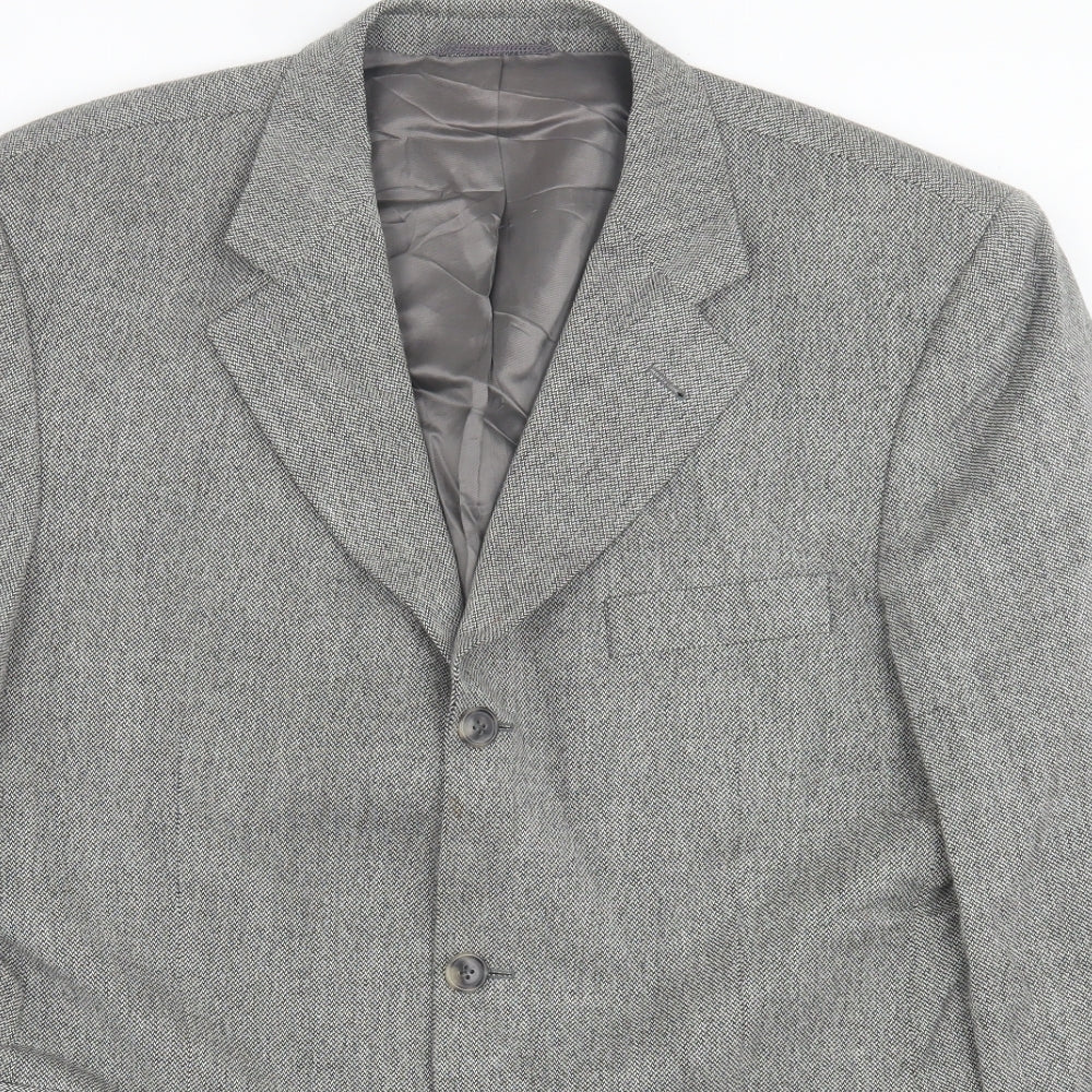 ROY ROBSON Mens Grey Plaid Wool Jacket Suit Jacket Size 42