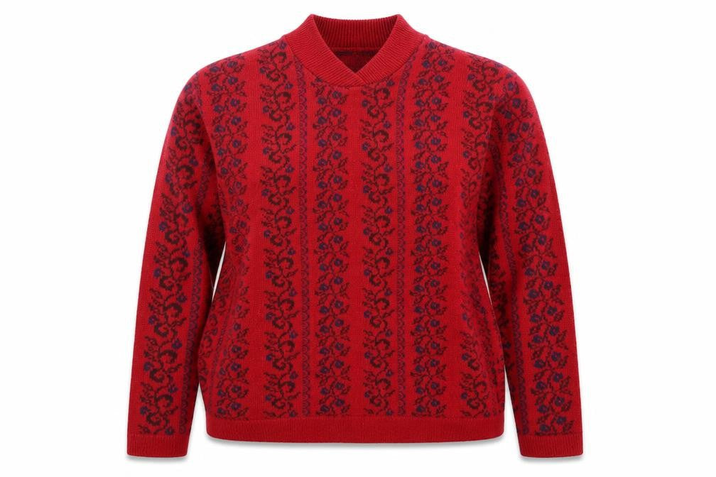 St.Micheal Womens Red V-Neck Geometric Acrylic Pullover Jumper Size 16