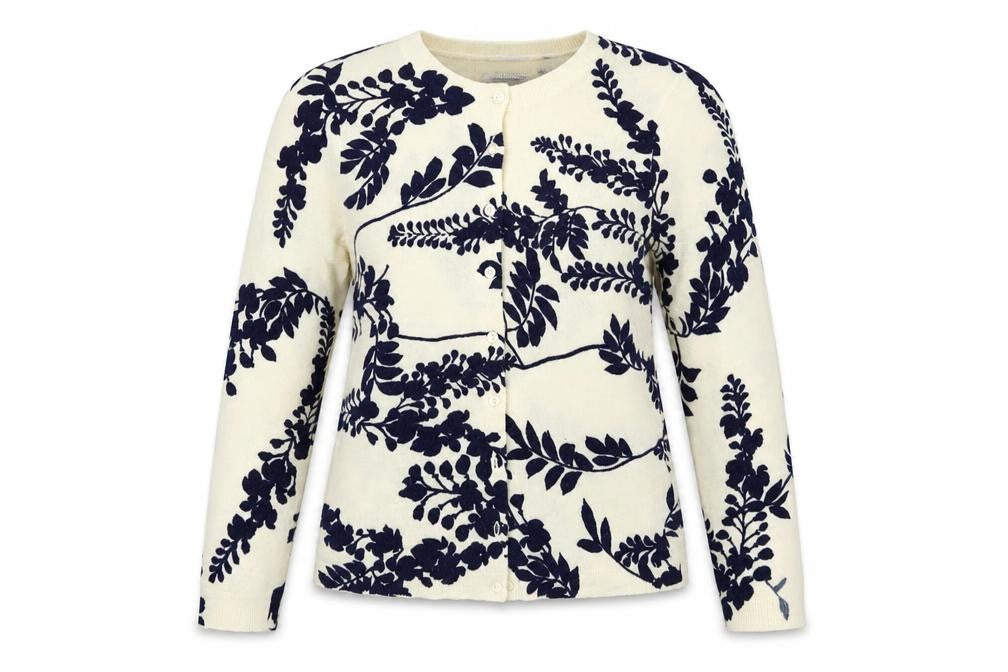 Marks & Spencer Womens Ivory Round Neck Floral Acrylic Full Zip Jumper Size 8