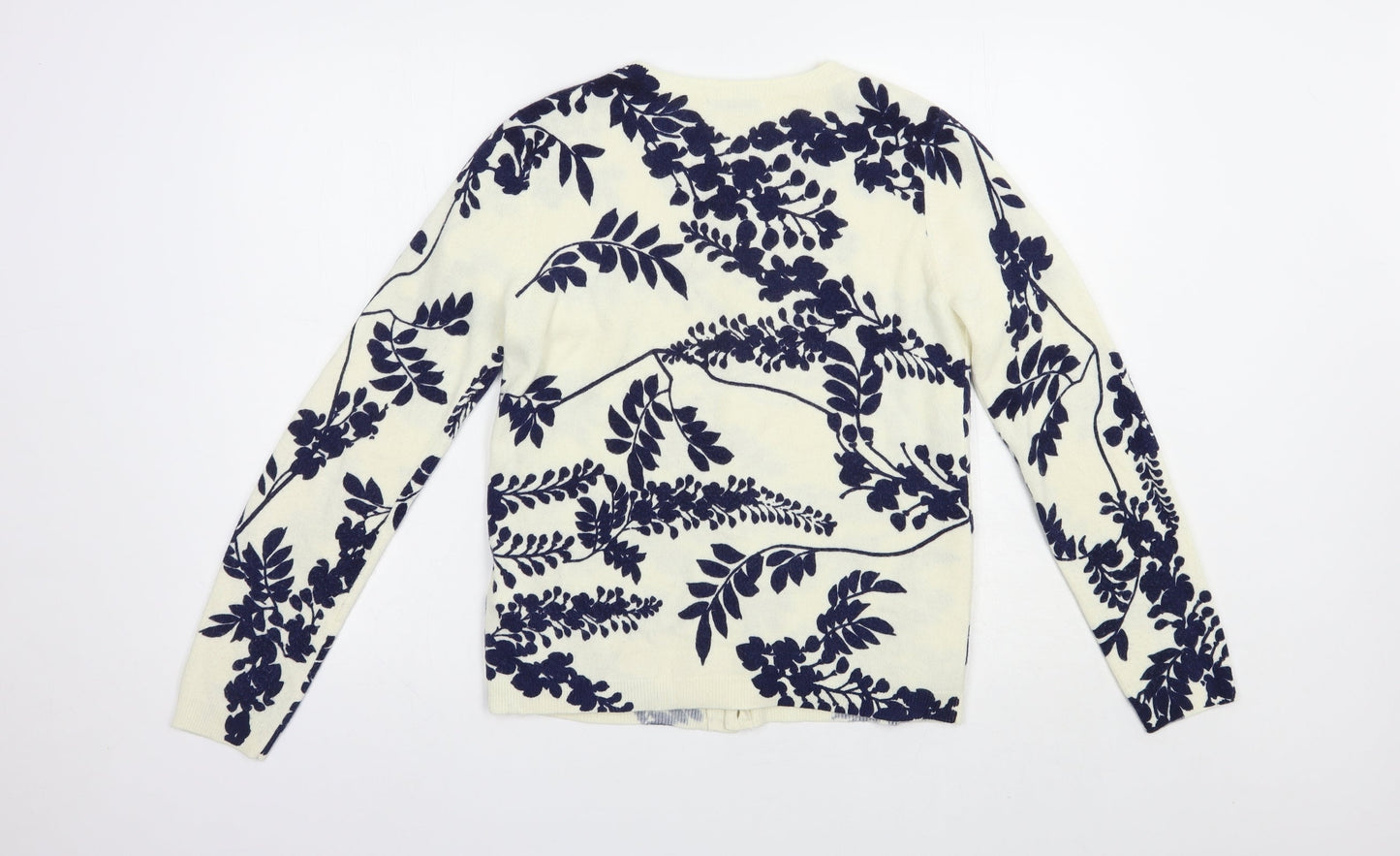 Marks and Spencer Womens Ivory Round Neck Floral Acrylic Full Zip Jumper Size 8