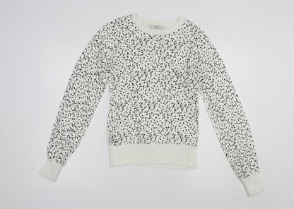 Next Womens White Crew Neck Geometric Viscose Pullover Jumper Size 8