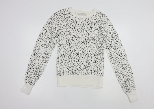 NEXT Womens White Crew Neck Geometric Viscose Pullover Jumper Size 8