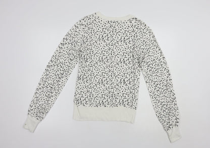 Next Womens White Crew Neck Geometric Viscose Pullover Jumper Size 8
