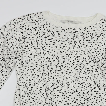 Next Womens White Crew Neck Geometric Viscose Pullover Jumper Size 8