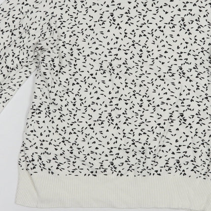 Next Womens White Crew Neck Geometric Viscose Pullover Jumper Size 8