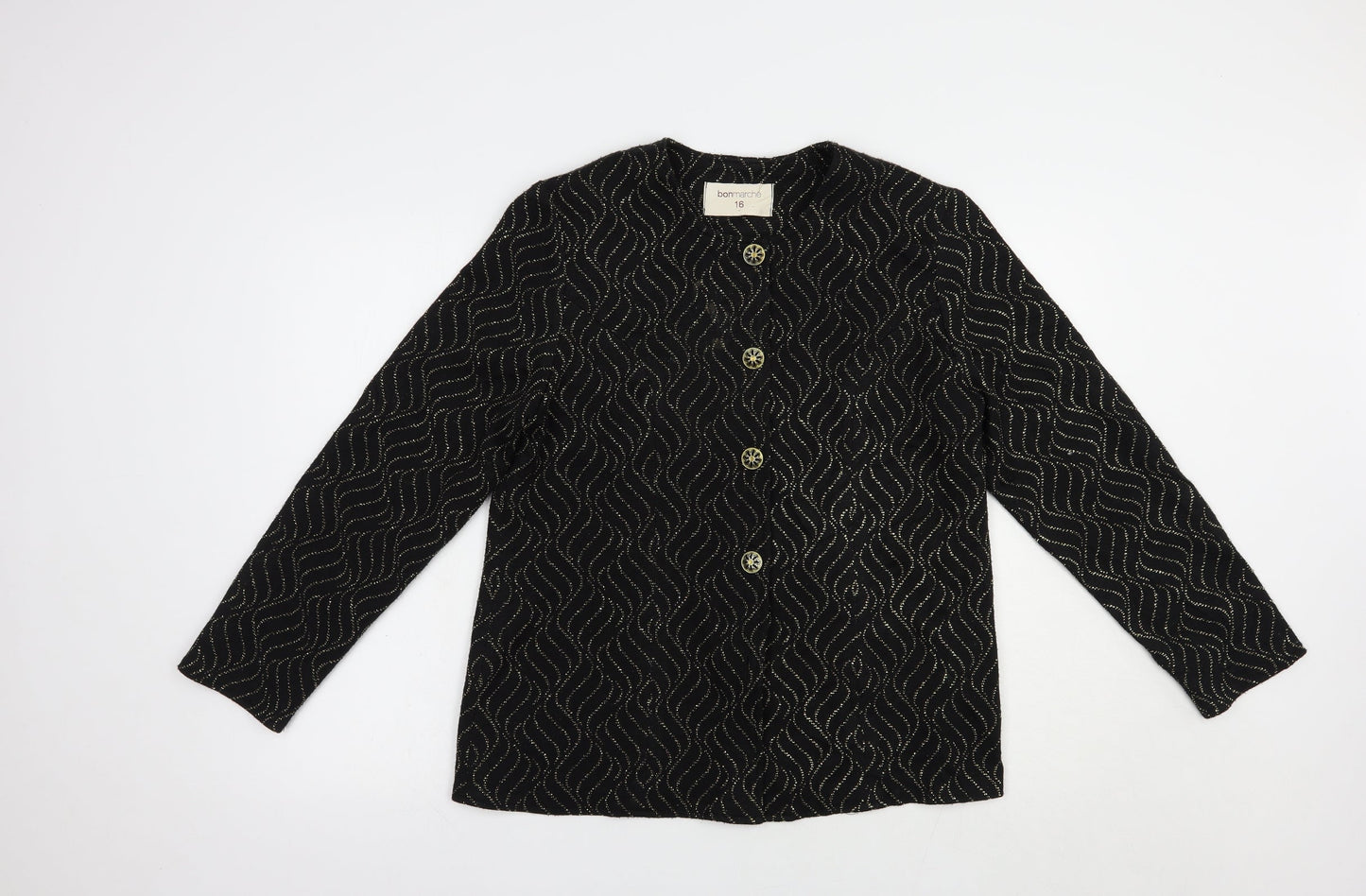 Bonmarché Womens Black Geometric  Jacket Blazer Size 16  Button