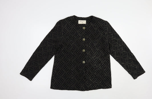 Bonmarché Womens Black Geometric  Jacket Blazer Size 16  Button
