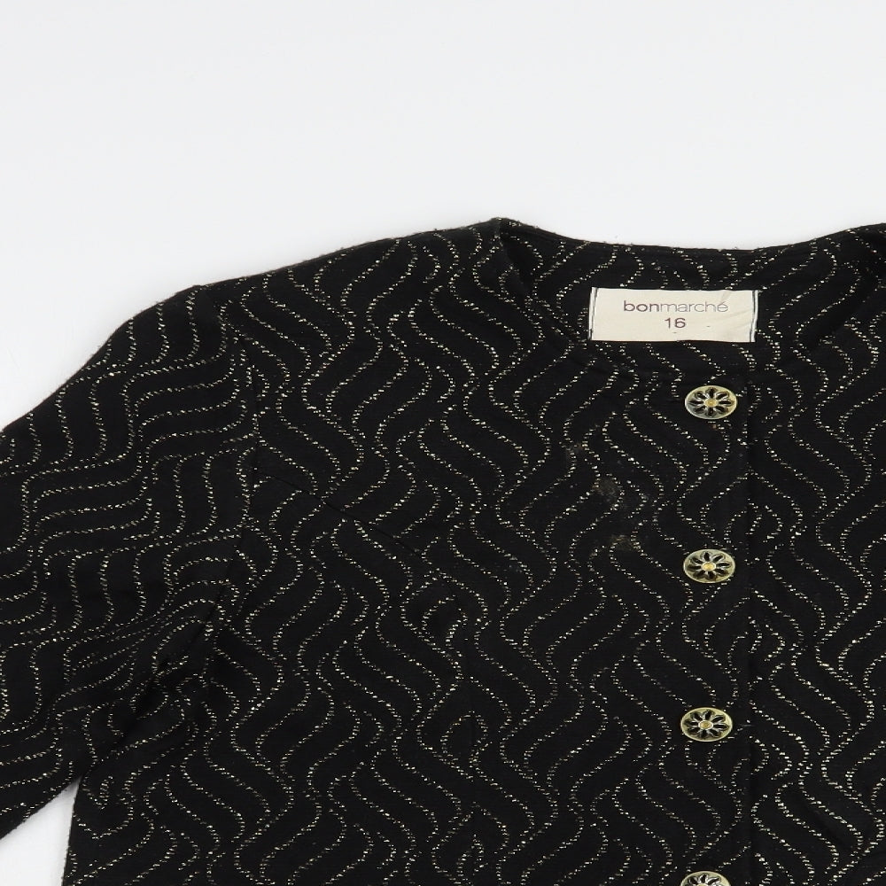 Bonmarché Womens Black Geometric  Jacket Blazer Size 16  Button