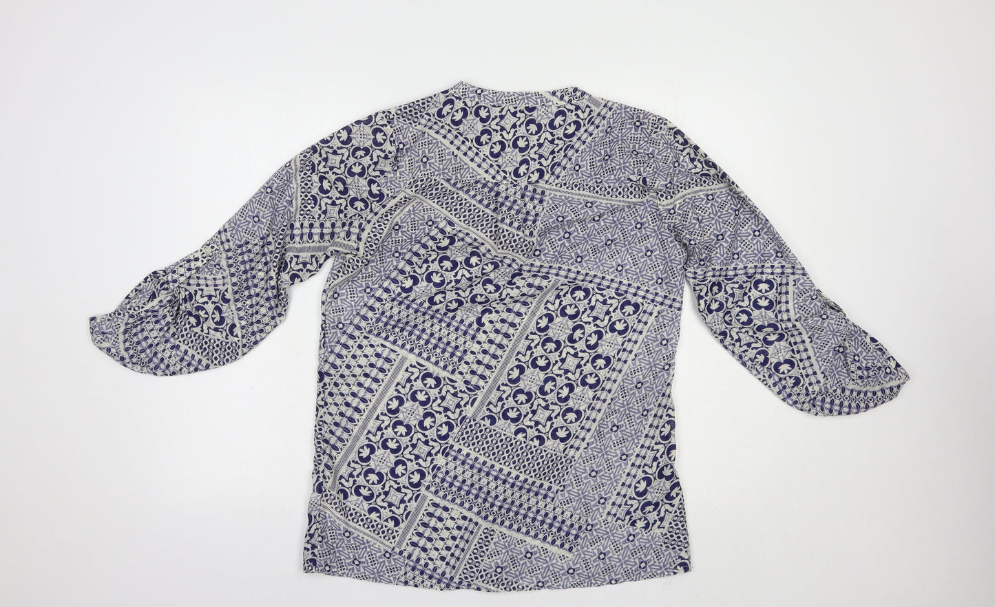 Peacocks Womens Blue Geometric Polyester Basic Blouse Size 10 V-Neck