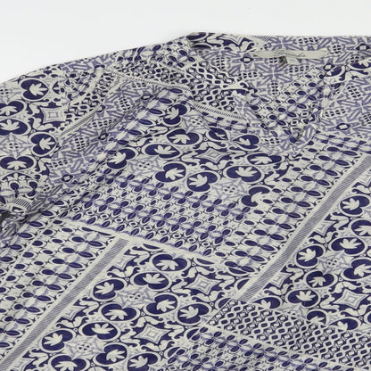 Peacocks Womens Blue Geometric Polyester Basic Blouse Size 10 V-Neck
