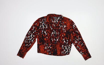 Preloved Primark Womens Red Animal Print Polyester Basic Button-Up Size 10 Collared - Front