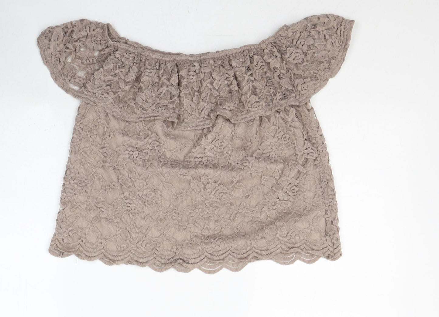 New Look Womens Beige  Nylon Basic Blouse Size 10 Off the Shoulder