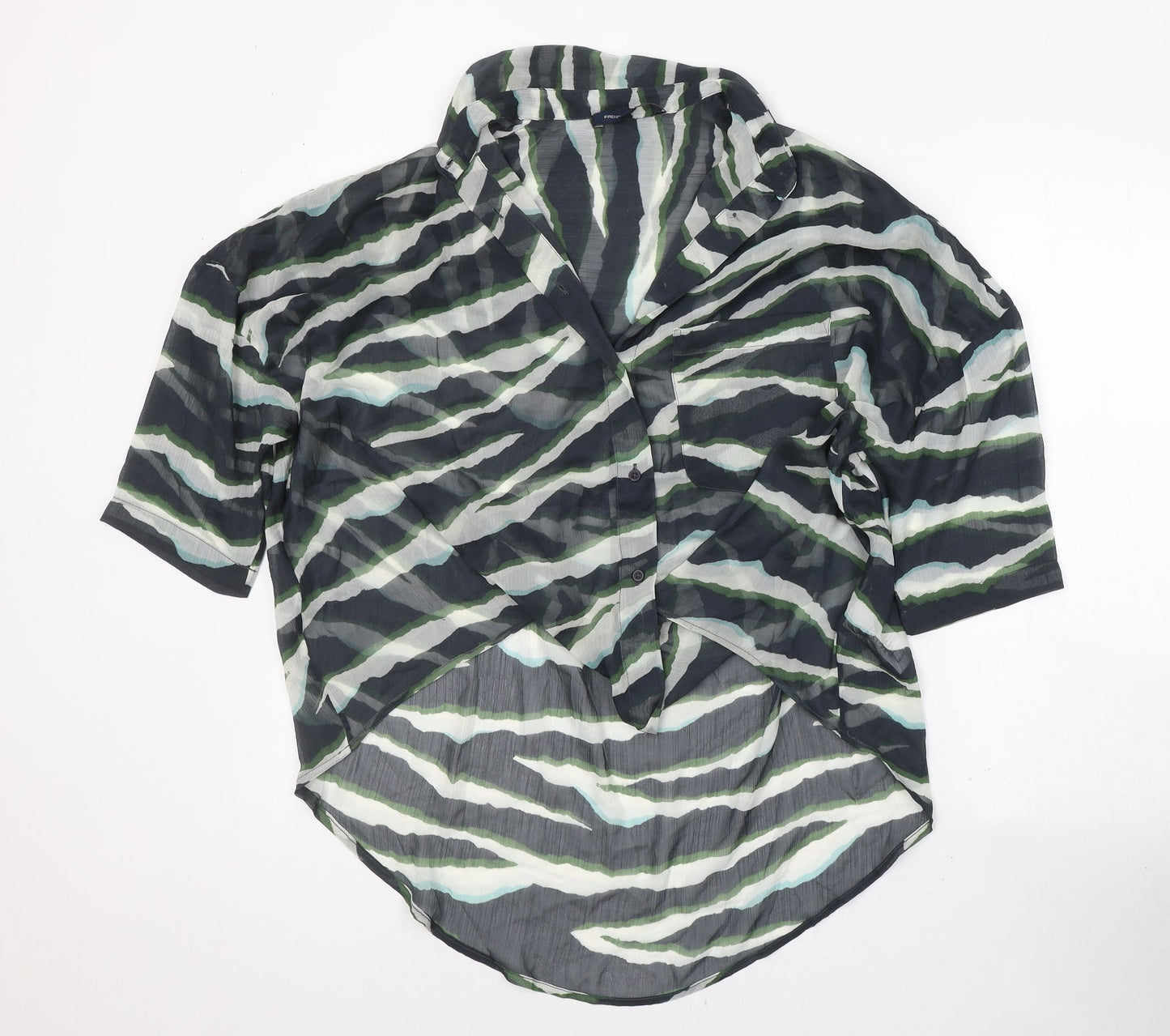 French Connection Womens Green Animal Print Polyester Basic Blouse Size S Collared