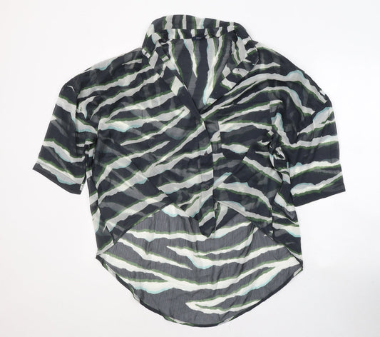 French Connection Womens Green Animal Print Polyester Basic Blouse Size S Collared
