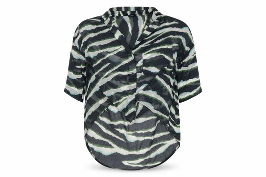French Connection Womens Green Animal Print Polyester Basic Blouse Size S Collared