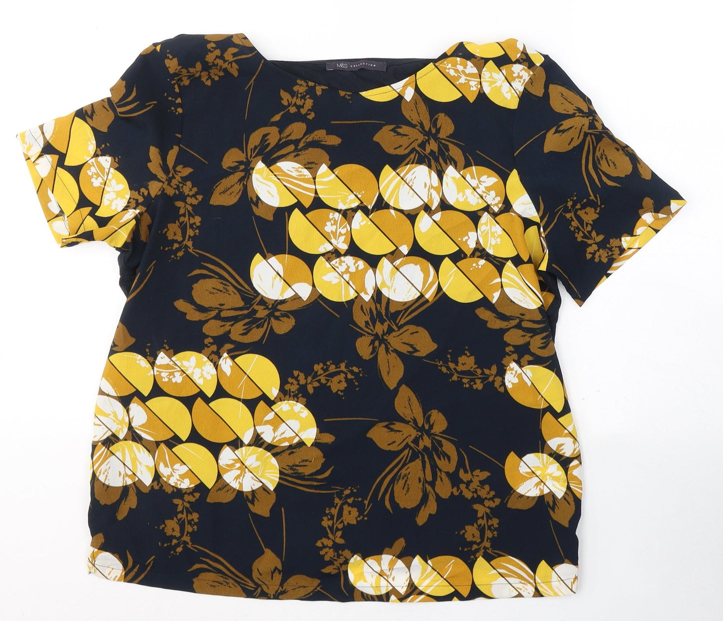 Marks and Spencer Womens Black Floral Polyester Basic Blouse Size 12 Round Neck