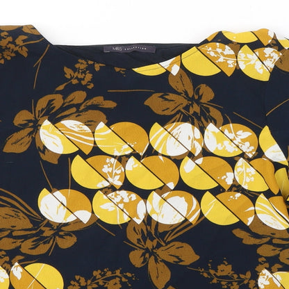 Marks & Spencer Womens Black Floral Polyester Basic Blouse Size 12 Round Neck