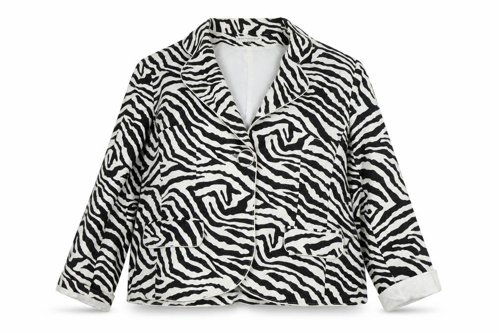 Simon Jefferey Womens Black Animal Print Viscose Jacket Blazer Size 16