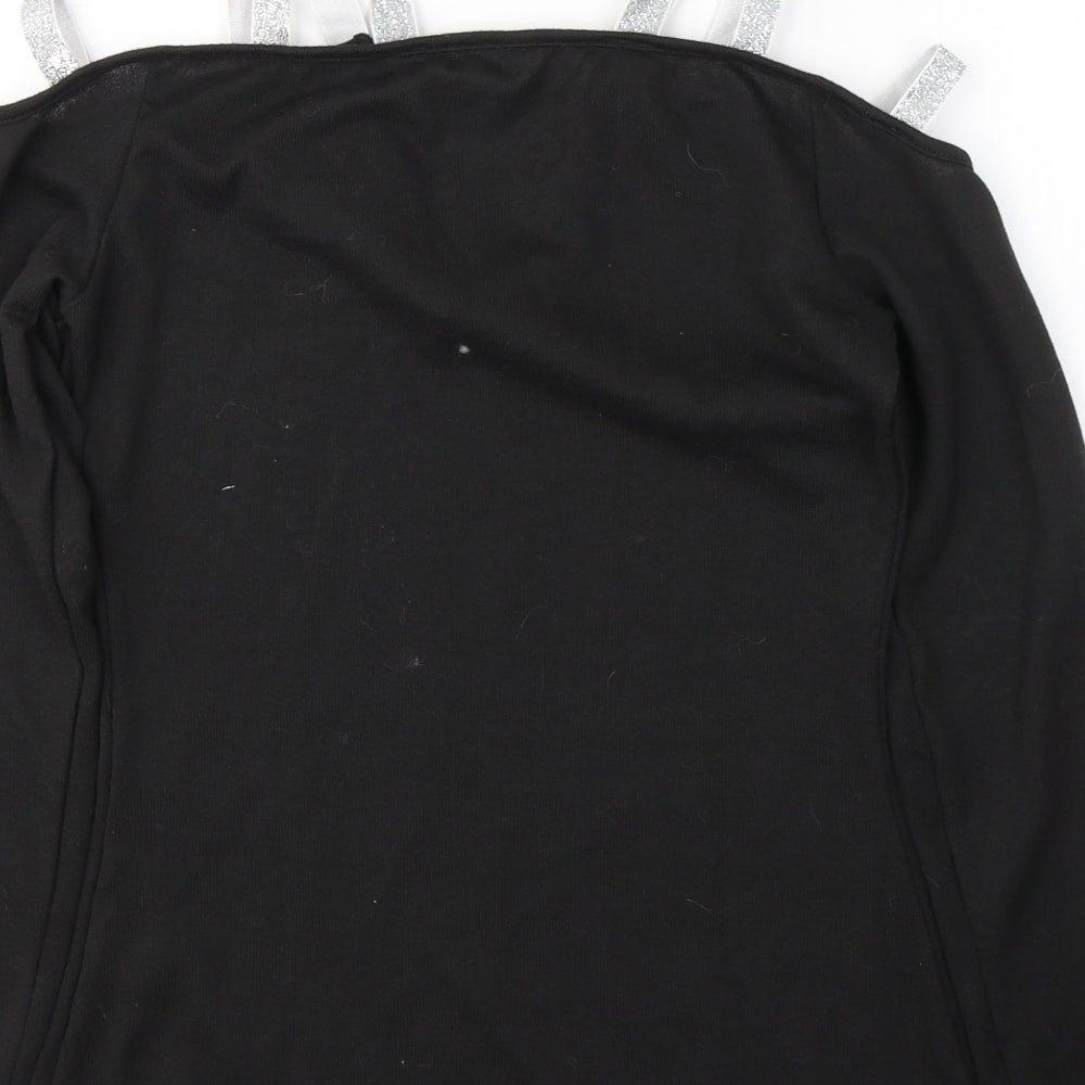 Fashion Womens Black V-Neck  Polyester Pullover Jumper Size M
