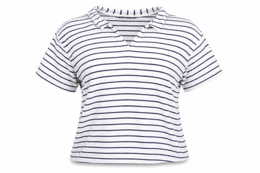 Primark Womens White Striped Cotton Basic T-Shirt Size 12 Round Neck