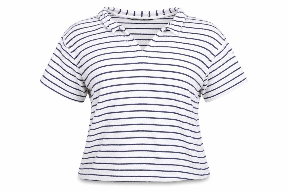 Primark Womens White Striped Cotton Basic T-Shirt Size 12 Round Neck