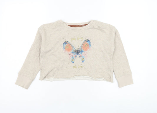 NEXT Girls Beige  Cotton Pullover Sweatshirt Size 6 Years  Pullover - Butterfly