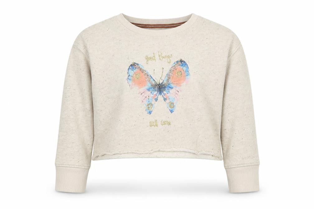 NEXT Girls Beige  Cotton Pullover Sweatshirt Size 6 Years  Pullover - Butterfly